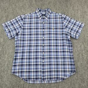 Ralph Lauren Shirt Mens XL Blue Plaid Short Sleeve Oxford Cloth Button Down